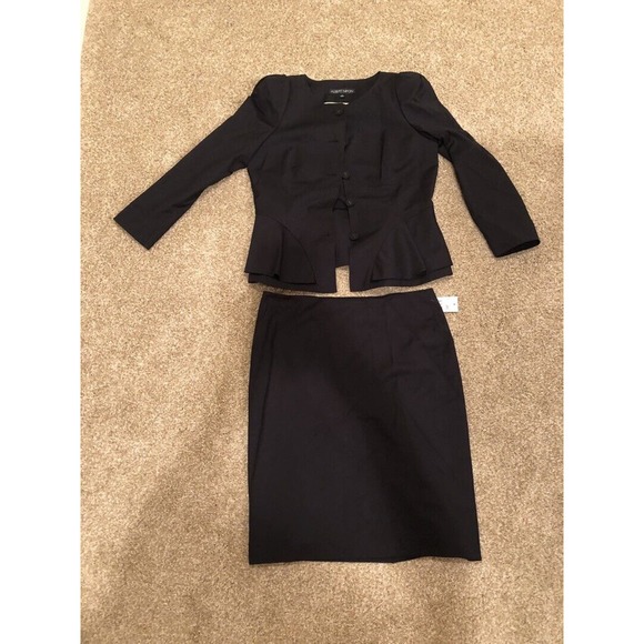 Albert Nipon black skirt button up suit jacket black
